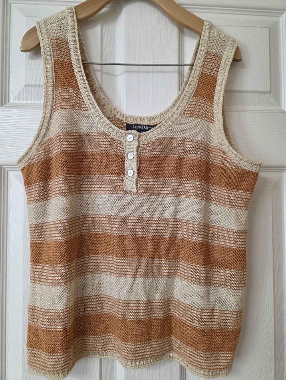 Laurel Grey Cream and Rust Striped Knit Tank Top